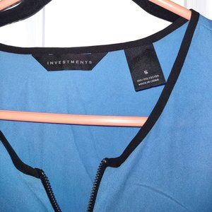 Investments Blue front zipper blouse